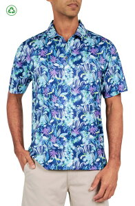 �R���X�g���N�g �����Y �g�b�v�X �|���V���c ���M�����[�t�B�b�g �v�����g CONSTRUCT Regular Fit Exotic Bird Print Recycled Performance Golf Polo Blue �u���[