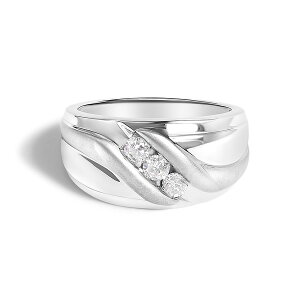 �n�E�X�I�u�u�����A���X �����Y �A�N�Z�T���[ �w�� Haus of Brilliance Men'silver 1/2 Cttw Diamond Channel Set 3-Stone Band Ring White �z���C�g