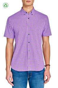 �R���X�g���N�g �����Y �g�b�v�X �V���c �X�����t�B�b�g �~�j CONSTRUCT Slim Fit Mini Check Recycled 4-Way Stretch Performance Short Sleeve Shirt Lilac ���C���b�N