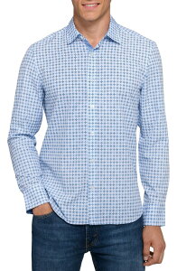 �R���X�g���N�g �����Y �g�b�v�X �V���c CONSTRUCT Quadruple Diamond Woven Long Sleeve Basic White/Blue �z���C�g