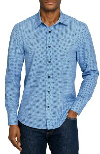 �R���X�g���N�g �����Y �g�b�v�X �V���c �X�����t�B�b�g CONSTRUCT Slim Fit Diamond Geo Woven Long Sleeve Basic Shirt Med Blue �u���[