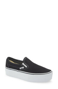 �o���Y ���f�B�[�X �V���[�Y �X���b�|���E���[�t�@�[ �v���b�g�t�H�[�� Vans UA Classic Platform Slip-On (Women) BLACK TRUE WHITE �z���C�g
