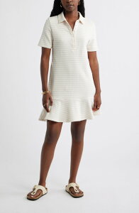 �L���X���� ���f�B�[�X �g�b�v�X �����s�[�X �|���V���c Caslon Henley Short Sleeve Polo Dress BEIGE SHELL- IVORY STRIPE �A�C�{���[