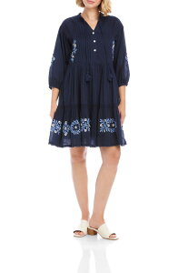 �J�����P�[�� ���f�B�[�X �g�b�v�X �����s�[�X �t�����[�� �R�b�g�� �h�J �t�����[ Karen Kane Floral Embroide red Tassel Cotton Dress NAVY �l�C�r�[