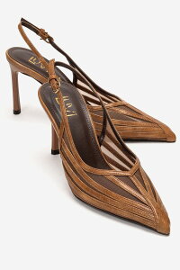 �v�����[�O�V���[�Y ���f�B�[�X �p���v�X ���b�V�� Prologue Shoes Eleana Slingback Mesh Stiletto Pump Cognac