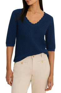�j�b�N�v���X�]�[�C ���f�B�[�X �A�E�^�[ �j�b�g�E�Z�[�^�[ �v�` NIC+ZOE Scallop Textu red Sweater (Petite Regular) RICH INDIGO �C���f�B�S