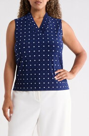 アンクライン レディース トップス シャツ プラスサイズ ノースリーブ Anne Klein Tripleat Sleeveless Top (Plus) DISTANT MOUNTAIN/ ANNE WHITE ホワイト