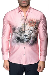 �}�Z�I �����Y �g�b�v�X �V���c Maceoo Fibonacci Lion Contemporary Fit Button-Up Shirt Pink �s���N
