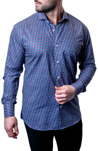 �}�Z�I �����Y �g�b�v�X �V���c Maceoo Einstein Check Mate Contemporary Fit Button-Up Shirt Blue Multi �u���[
