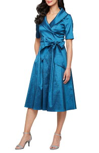 �A���b�N�X�C�u�j���O�X ���f�B�[�X �g�b�v�X �����s�[�X �~�f�B Alex Eveningstretch Taffeta Faux Wrap Midi Cocktail Dress Deep Blue �u���[