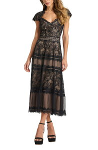 �^�_�V�V���[�W ���f�B�[�X �g�b�v�X �����s�[�X V�l�b�N �~�f�B ���[�X Tadashi Shoji Lace V-Neck Midi Dress BLACK/ NUDE �u���b�N