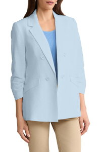 �W���[���Y�j���[���[�N ���f�B�[�X �A�E�^�[ �W���P�b�g�E�u���]�� �v�` ���l�� Jones New York Scrunch Sleeve Faux Double Breasted Linen Jacket (Petite Regular) BREEZE BLUE �u���[