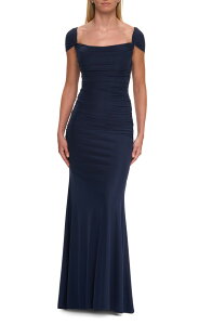 ���t�F�� ���f�B�[�X �g�b�v�X �����s�[�X �M���U�[ �L���b�v �W���[�W�[ La Femme Simple Ruched Cap Sleeve Net Jersey Gow navy �l�C�r�[