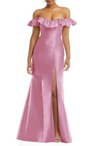 �A���t���b�h ���f�B�[�X �g�b�v�X �����s�[�X �v���X�T�C�Y �t���� �T�e�� Alf red Sung Off the Shoulderuffle Satin Trumpet Gown (Plus Regular) POWDER PINK �s���N