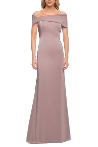 ���t�F�� ���f�B�[�X �g�b�v�X �����s�[�X �W���[�W�[ La Femme Simply Chic Off the Shoulder Jersey Gown Mauve
