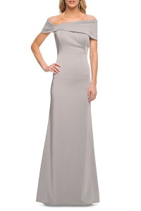 ���t�F�� ���f�B�[�X �g�b�v�X �����s�[�X �W���[�W�[ La Femme Simply Chic Off the Shoulder Jersey Gown Silver �V���o�[