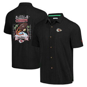 �g�b�~�[�o�n�} �����Y �g�b�v�X �V���c Men's Tommy Bahama Blackansas City Chiefs Tidal Kickoff Camp Button-Up Shirt Black �u���b�N