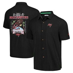 �g�b�~�[�o�n�} �����Y �g�b�v�X �V���c Men's Tommy Bahama Black Tampa Bay Buccaneers Tidal Kickoff Camp Button-Up Shirt Black �u���b�N