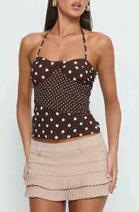 �v�����Z�X�|���[ ���f�B�[�X �g�b�v�X �V���c �h�b�g�� �h�b�g �z���^�[ Princess Polly Marguerite Polka Dot Halter Top CHOCOLATE POLKA �`���R���[�g