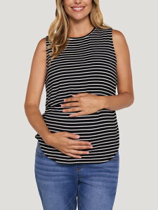 �}�U�[�t�b�h�}�^�j�e�B�[ ���f�B�[�X �g�b�v�X �V���c �m�[�X���[�u MOTHERHOOD MATERNITY Sleeveless Nursing Maternity Top (Maternity) Black & White Stripe �z���C�g