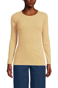 �����Y�G���h ���f�B�[�X �g�b�v�X T�V���c �v���X�T�C�Y �v�` �g�[�� �R�b�g�� Lands' End Cotton Rib T-shirt (Petite Plus Regular Tall) Dijon Gold Tiny Stripe �S�[���h