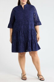アンクライン レディース トップス ワンピース ティアード プラスサイズ コットン 刺繍 Anne Klein Eyelet Embroide red Tie red Cotton Dress (Plus) DISTANT MOUNTAIN