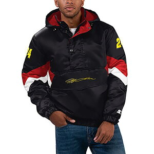 �X�^�[�^�[ �����Y �A�E�^�[ �W���P�b�g�E�u���]�� �T�e�� �p�[�J�[ Men'starter Black Jeff Gordon Home Team Satin Half-Zip Hoodie Jacket Black �u���b�N