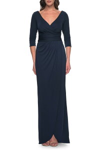 ���t�F�� ���f�B�[�X �g�b�v�X �����s�[�X �M���U�[ �W���[�W�[ La Femme Simple Chic Jersey Dress with Ruched Waist and V Neckline Navy �l�C�r�[