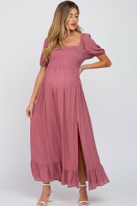 �s���N�u���b�V�� ���f�B�[�X �g�b�v�X �����s�[�X �V���[�����O �}�^�j�e�B �}�L�V PinkBlush Swiss Dot Square Neck Smocked Maxi Dress (Maternity) Mauve