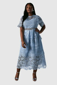 �R�[�X�g ���f�B�[�X �g�b�v�X �����s�[�X �v���X�T�C�Y �~�f�B �h�J ���[�X Coast Plus Embroide red Lace Midi Dress (Plus Regular) Powder Blue �u���[