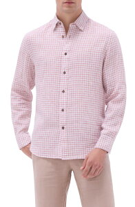�u�K�b�` �����Y �g�b�v�X �V���c ���l�� Bugatchi Julian Check Slub Linen Button-Up Shirt Brick �`�F�b�N