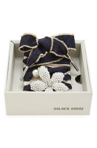 �S�[���f���O�[�X ���f�B�[�X �V���[�Y �X�j�[�J�[ ���[�X Golden Goose Skinstripe Crystal & Faux Pearl Charm Shoelaces (Women) BLACK/ CREAM �N���[��