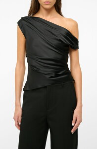�X�^�E�h ���f�B�[�X �g�b�v�X �V���c �����V�����_�[ �V���N STAUD Phare One-Shoulder Stretch Silk Top BLACK �u���b�N