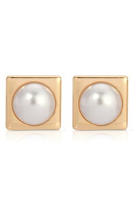 �G�e�B�J ���f�B�[�X �A�N�Z�T���[ �s�A�X�E�C�������O Ettika Square Faux Pearl Stud Earrings GOLD �S�[���h