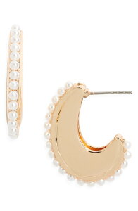 �I�[�v���G�f�B�b�g ���f�B�[�X �A�N�Z�T���[ �s�A�X�E�C�������O Open Edit Faux Pearl Hoop Earrings WHITE- GOLD �z���C�g