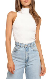 �y�^���A���h�p�b�v ���f�B�[�X �g�b�v�X �V���c ���b�N�l�b�N �m�[�X���[�u Petal & Pup Runie Mock Neck Sleeveless Rib Top WHITE �z���C�g