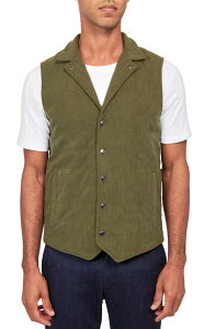 �_�u�����[�A�[���P�[ �����Y �A�E�^�[ �x�X�g �X�����t�B�b�g �R�[�f�����C W.R.K Slim Fit Camp Collar Corduroy Snap-Up Vest Olive �I���[�u