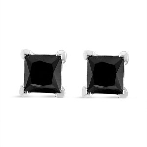 �n�E�X�I�u�u�����A���X ���f�B�[�X �A�N�Z�T���[ �s�A�X�E�C�������O Haus of Brilliance Silver 1/2 Ct Princess Black Diamond Stud Earrings with Screw Backs White �z���C�g