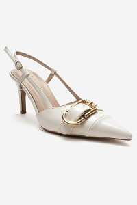 �v�����[�O�V���[�Y ���f�B�[�X �p���v�X Prologue Shoes Noen Buckle Pointed Toe Stiletto Pump Ecru �G�N����