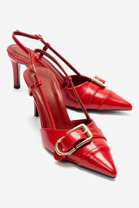 �v�����[�O�V���[�Y ���f�B�[�X �p���v�X Prologue Shoes Noen Buckle Pointed Toe Stiletto Pump Red Patent ���b�h