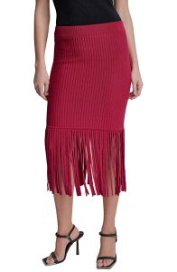 �_�i �L������ �j���[���[�N ���f�B�[�X �{�g���X�J�[�g �~�f�B �t�����W DKNY Fringe Rib Midi Skirt RHYTHM RED ���b�h