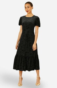 ���~�L�� ���f�B�[�X �g�b�v�X �����s�[�X �~�f�B �x���x�b�g Yumi Velvetwist Waist Midi Dress Black �u���b�N