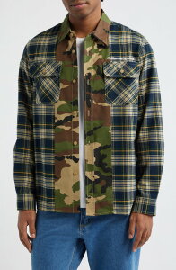 �r���I�l�A�{�[�C�Y�N���u �����Y �g�b�v�X �V���c �R�b�g�� Billionaire Boys ClubB Wanderlust Plaid & Camo Cotton Button-Up Shirt Cypress �`�F�b�N