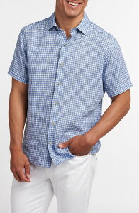 �f�C�r�b�h�h�i�q���[ �����Y �g�b�v�X �V���c ���l�� Davidonahue Check Linen Short Sleeve Button-Up Shirt Navy/ Sky �l�C�r�[