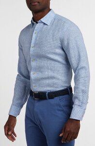 �f�C�r�b�h�h�i�q���[ �����Y �g�b�v�X �V���c ���l�� Davidonahue Linen Check Sport Shirt White/ Navy �z���C�g