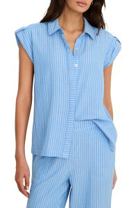 �j�b�N�v���X�]�[�C ���f�B�[�X �g�b�v�X �V���c �v�` �R�b�g�� NIC+ZOE Stripe Cotton Blend Button-Up Resort Shirt (Petite Regular) BLUE MULTI �u���[