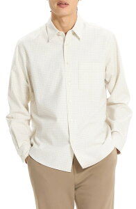 �Z�I���[ �����Y �g�b�v�X �V���c �R�b�g�� Theory Weekend Woods Check Cotton Button-Up Shirt Winter Ivory Multi �A�C�{���[
