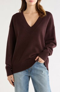 �O�b�h�A�����J�� ���f�B�[�X �A�E�^�[ �p�[�J�[�E�X�E�F�b�g V�l�b�N �Z�[�^�[ Good American Oversize V-Neck Sweater Bark