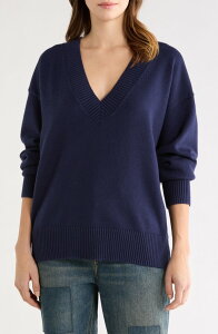 �O�b�h�A�����J�� ���f�B�[�X �A�E�^�[ �p�[�J�[�E�X�E�F�b�g V�l�b�N �Z�[�^�[ Good American Oversize V-Neck Sweater Horizon Ink