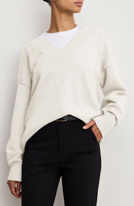 �O�b�h�A�����J�� ���f�B�[�X �A�E�^�[ �p�[�J�[�E�X�E�F�b�g V�l�b�N �Z�[�^�[ Good American Oversize V-Neck Sweater Vanilla